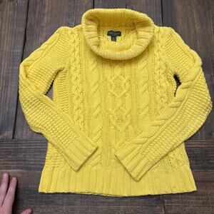 Lauren Ralph Lauren Yellow turtleneck sweater cotton/ Acrylic cable‎ knit PXS